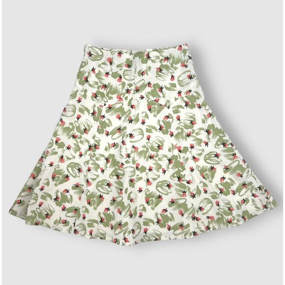 Anthropologie Elevenses Green and Pink Watercolor Floral A-Line Skirt Size 4 - Picture 1 of 7